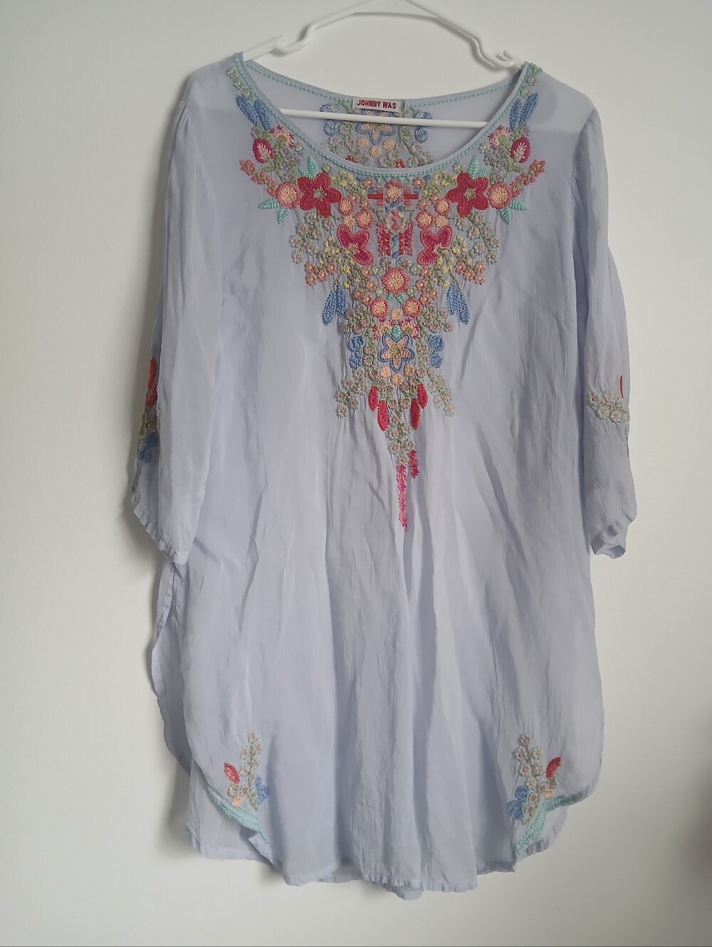 Johnny Was Light Blue Embrodiered Top Size Medium